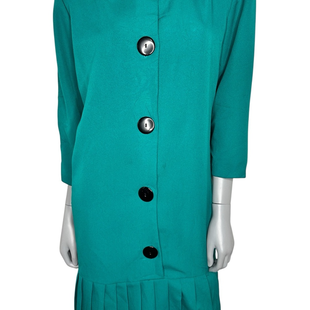 Teal Button-Down Dress with Pleated Hem